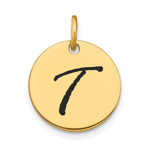 14k-polished-black-enamel-letter-t-initial-disk-charm-SolomonJeweler-Wichita-KS-CustomJewelry