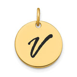 14k-polished-black-enamel-letter-v-initial-disk-charm-SolomonJeweler-Wichita-KS-CustomJewelry