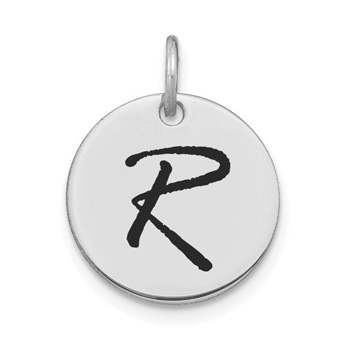 14kw-polished-black-enamel-letter-r-initial-disk-charm-SolomonJeweler-Wichita-KS-CustomJewelry
