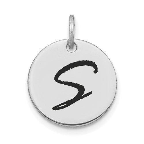 14kw-polished-black-enamel-letter-s-initial-disk-charm-SolomonJeweler-Wichita-KS-CustomJewelry