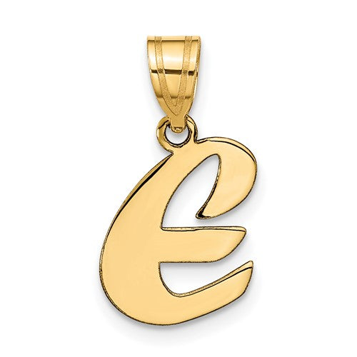 14k-polished-script-letter-e-initial-pendant-SolomonJeweler-Wichita-KS-CustomJewelry