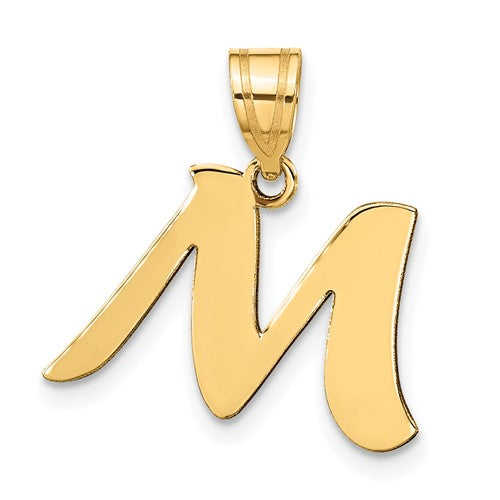 14k-polished-script-letter-m-initial-pendant-SolomonJeweler-Wichita-KS-CustomJewelry
