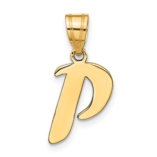 14k-polished-script-letter-p-initial-pendant-SolomonJeweler-Wichita-KS-CustomJewelry