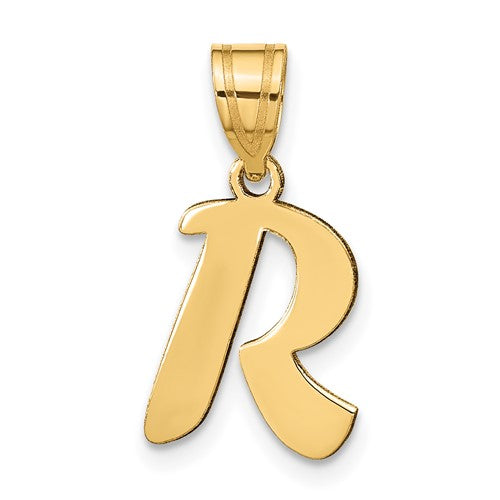 14k-polished-script-letter-r-initial-pendant-SolomonJeweler-Wichita-KS-CustomJewelry