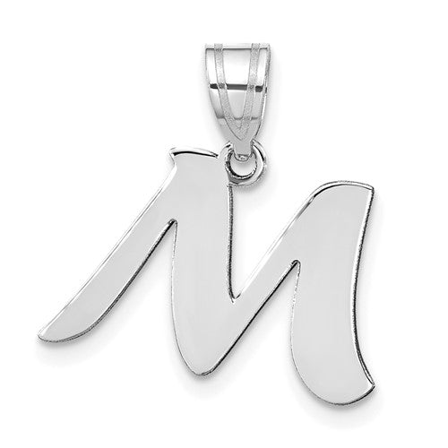 14kw-polished-script-letter-m-initial-pendant-SolomonJeweler-Wichita-KS-CustomJewelry