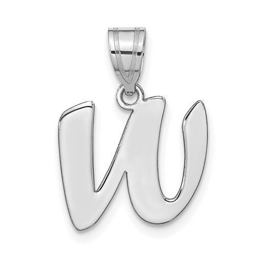 14k gold script letter W initial pendant from Solomon Jewelers, polished and stylish jewelry charm.