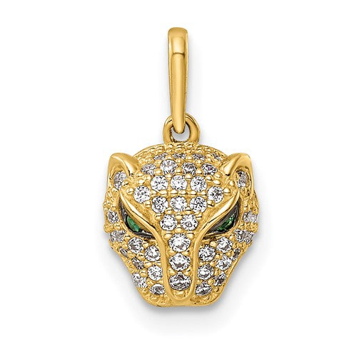 14k-polished-green-white-cz-lioness-head-pendant-SolomonJeweler-Wichita-KS-CustomJewelry