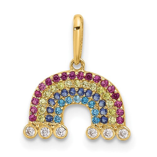 14k-polished-cz-rainbow-and-clouds-pendant-SolomonJeweler-Wichita-KS-CustomJewelry