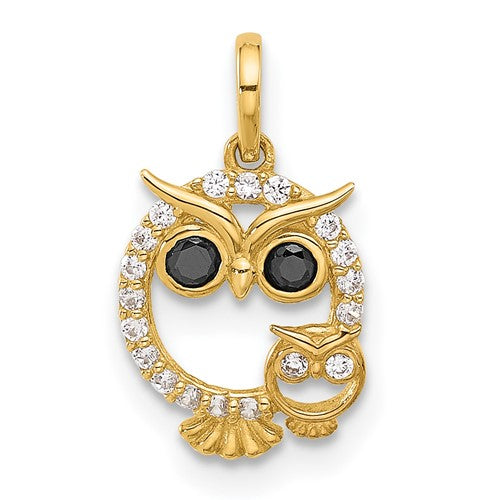 14k-polished-black-and-white-cz-mommy-and-baby-owl-pendant-SolomonJeweler-Wichita-KS-CustomJewelry