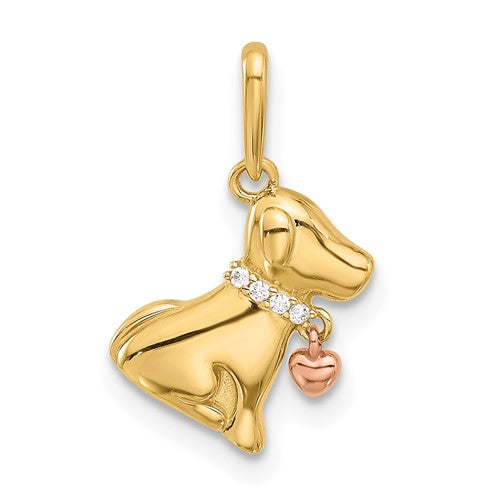 14k-two-tone-polished-cz-dog-w-heart-dangle-pendant-SolomonJeweler-Wichita-KS-CustomJewelry