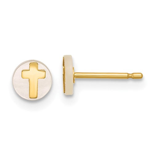 14k-polished-mother-of-pearl-cross-post-earrings-SolomonJeweler-Wichita-KS-CustomJewelry