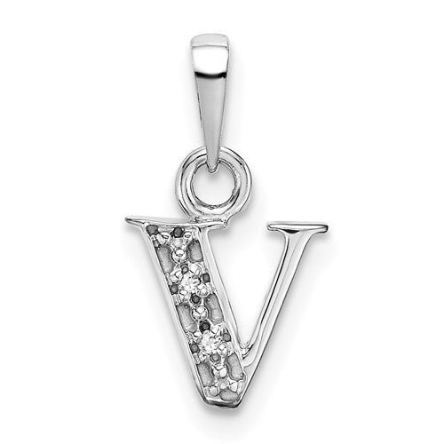 14kw-rhodium-plated-diamond-letter-v-initial-pendant-SolomonJeweler-Wichita-KS-CustomJewelry