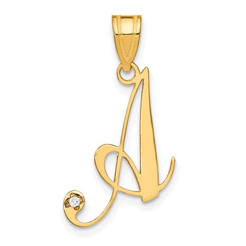 14ky-script-letter-a-initial-pendant-with-diamond-SolomonJeweler-Wichita-KS-CustomJewelry