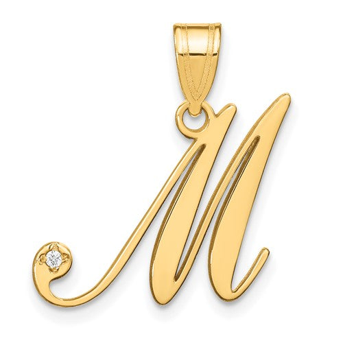 14ky-script-letter-m-initial-pendant-with-diamond-SolomonJeweler-Wichita-KS-CustomJewelry