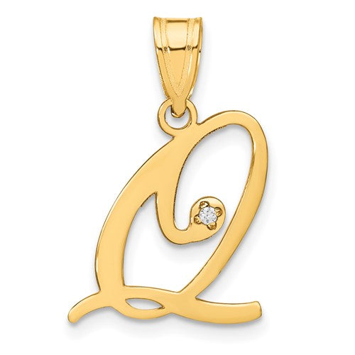 14ky-script-letter-q-initial-pendant-with-diamond-SolomonJeweler-Wichita-KS-CustomJewelry