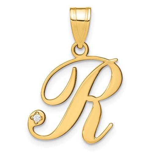 14ky-script-letter-r-initial-pendant-with-diamond-SolomonJeweler-Wichita-KS-CustomJewelry
