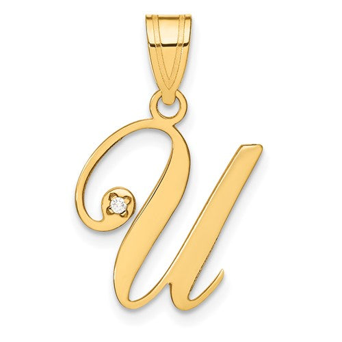 14ky-script-letter-u-initial-pendant-with-diamond-SolomonJeweler-Wichita-KS-CustomJewelry