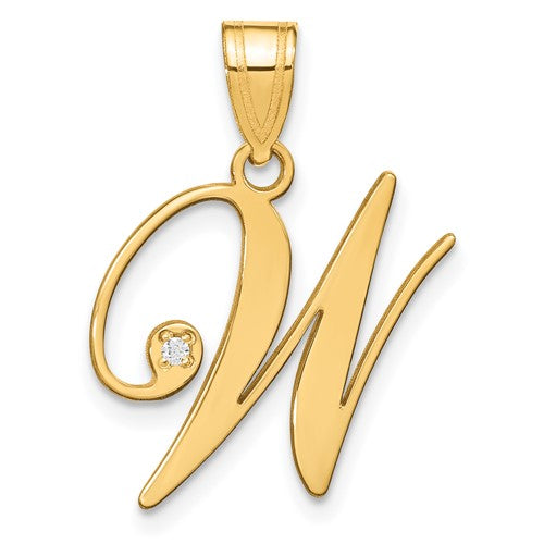 14ky-script-letter-w-initial-pendant-with-diamond-SolomonJeweler-Wichita-KS-CustomJewelry