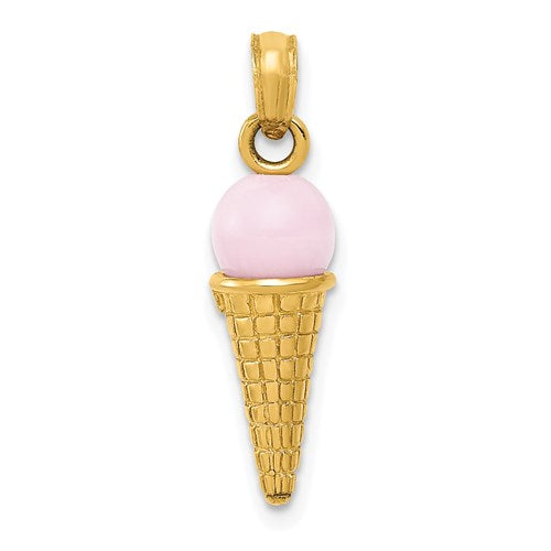 14k-satin-polished-3d-pink-quartz-ice-cream-cone-charm-SolomonJeweler-Wichita-KS-CustomJewelry