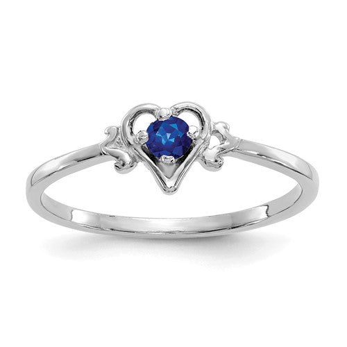 14K white gold sapphire birthstone heart ring, elegant jewelry featuring a sparkling blue sapphire in a romantic heart design
