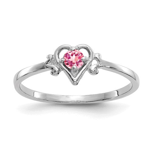 14K white gold pink tourmaline heart ring, Solomon Jewelers jewelry, featuring a vibrant pink gemstone on a delicate band.