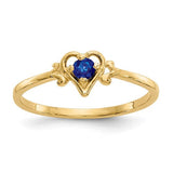14K gold sapphire birthstone heart ring from Solomon Jewelers, featuring a beautiful blue gemstone and elegant design.