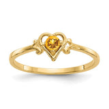 14K gold citrine heart ring, birthstone jewelry featuring a vibrant orange gemstone in a delicate band.