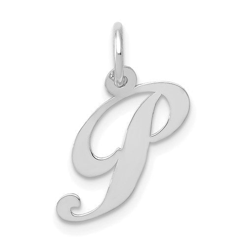 14k-white-gold-small-fancy-script-letter-p-initial-charm-SolomonJeweler-Wichita-KS-CustomJewelry