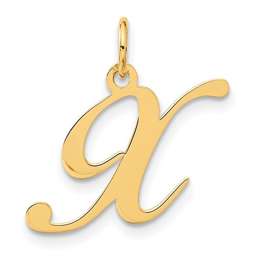 14K gold initial X charm with fancy script design, perfect for pendants and jewelry, by Solomon Jewelers.