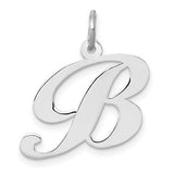 14k white gold fancy script letter B initial charm pendant showing a detailed, elegant design for jewelry accessories.