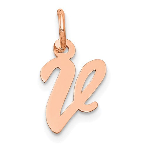 14k-rose-gold-small-script-letter-v-initial-charm-SolomonJeweler-Wichita-KS-CustomJewelry