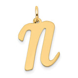 Gold 14k large script letter N initial charm for necklaces or bracelets, featuring elegant design from Solomon Jewelers.