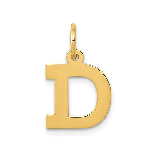 Gold 14k Small Block Letter D Initial Charm, Solomon Jewelers, with polished finish and secure bail for necklaces.