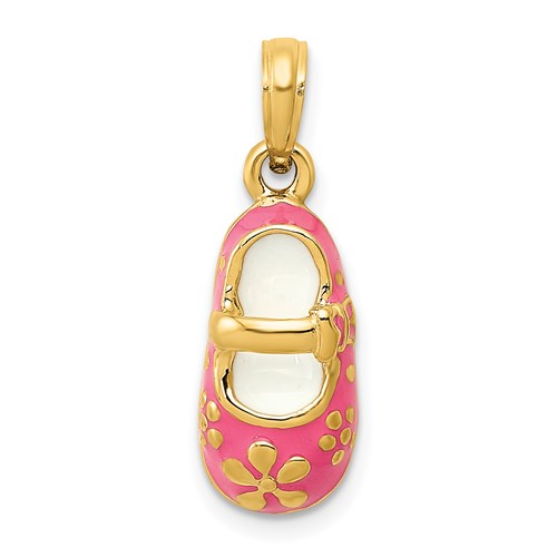 14k-pink-enameled-3d-baby-shoe-pendant-SolomonJeweler-Wichita-KS-CustomJewelry