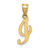 14K gold script letter I initial pendant with a polished finish, designed for necklaces and jewelry charms.