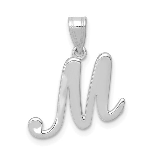 14kw-white-gold-script-letter-m-initial-pendant-SolomonJeweler-Wichita-KS-CustomJewelry
