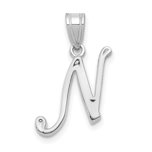 14kw-white-gold-script-letter-n-initial-pendant-SolomonJeweler-Wichita-KS-CustomJewelry
