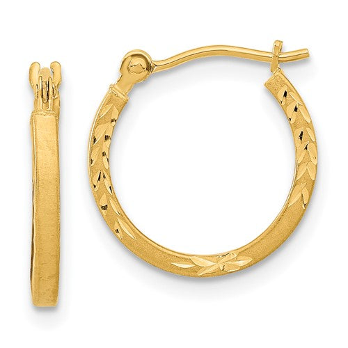 14k-satin-and-polished-diamond-cut-design-hoops-SolomonJeweler-Wichita-KS-CustomJewelry
