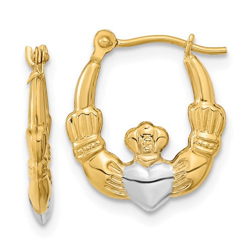 14k-w-white-rhodium-polished-claddagh-hoops-SolomonJeweler-Wichita-KS-CustomJewelry