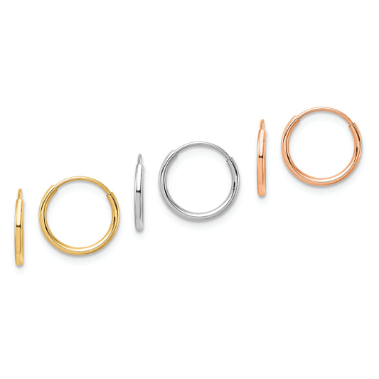 14K Tri Color 3-pair Hoop Earrings Set - Solomon Jewelers