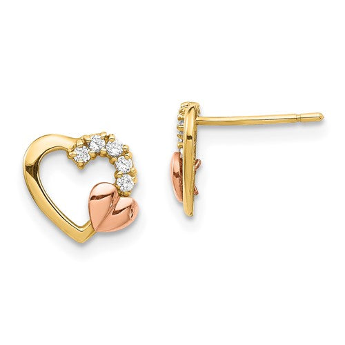 14k-two-tone-cz-heart-post-earrings-SolomonJeweler-Wichita-KS-CustomJewelry