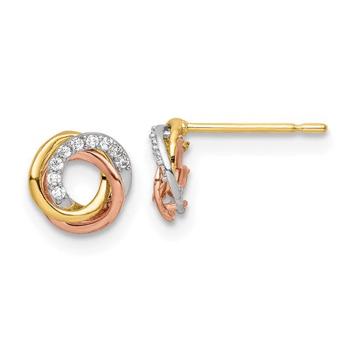 14k-tri-colored-cz-circle-post-earrings-SolomonJeweler-Wichita-KS-CustomJewelry