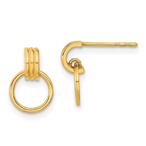 14k-polished-dangle-circle-post-earrings-SolomonJeweler-Wichita-KS-CustomJewelry