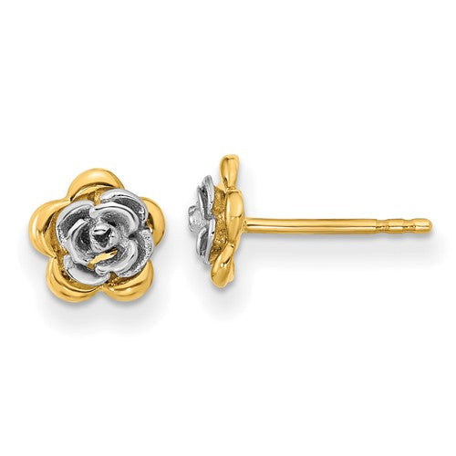 14k-two-tone-flower-post-earrings-SolomonJeweler-Wichita-KS-CustomJewelry