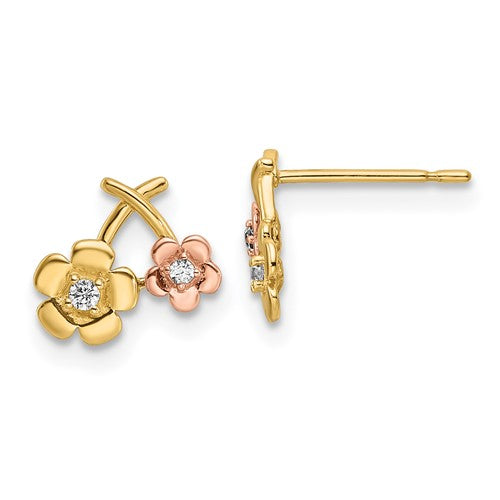 14k-two-tone-cz-flowers-post-earrings-SolomonJeweler-Wichita-KS-CustomJewelry