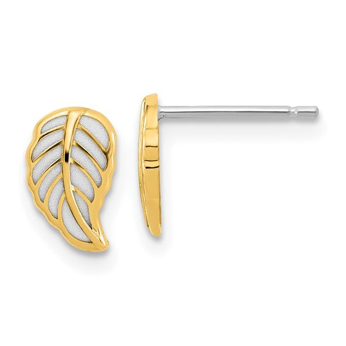14k-two-tone-leaf-post-earrings-SolomonJeweler-Wichita-KS-CustomJewelry