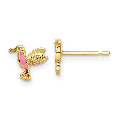 14k-pink-enamel-hummingbird-post-earrings-SolomonJeweler-Wichita-KS-CustomJewelry