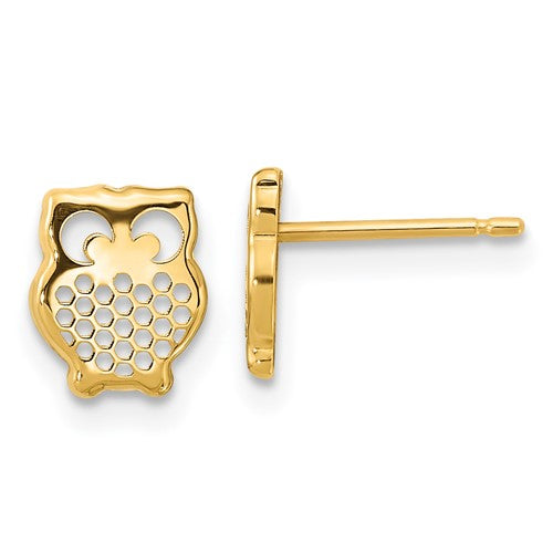 14k-gold-textured-owl-post-earrings-SolomonJeweler-Wichita-KS-CustomJewelry
