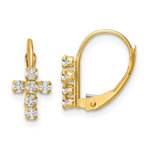 14k-cz-polished-leverback-cross-earrings-SolomonJeweler-Wichita-KS-CustomJewelry