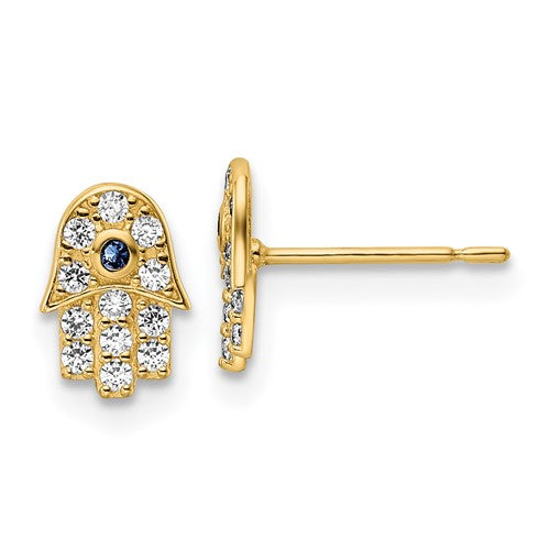 14k-cz-blue-glass-stone-hamsa-post-earrings-SolomonJeweler-Wichita-KS-CustomJewelry